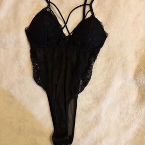Papaya Black Lace Strappy Teddy Bodysuit
